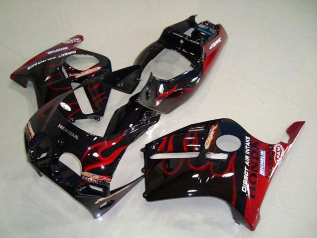 1988-1989 Glossy Black Red Flame Honda CBR250RR MC19 Motorcycle Fairings