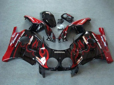 1990-1998 Glossy Black Red Flame Honda CBR250RR MC22 Motorcycle Fairings