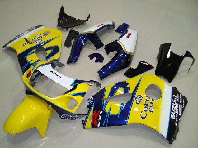 1996-2000 White Yellow Blue Corona Suzuki GSXR 600 Motorcycle Fairings