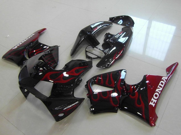 1998-1999 Glossy Black Red Flame Honda CBR900RR 919 Motorcycle Fairings