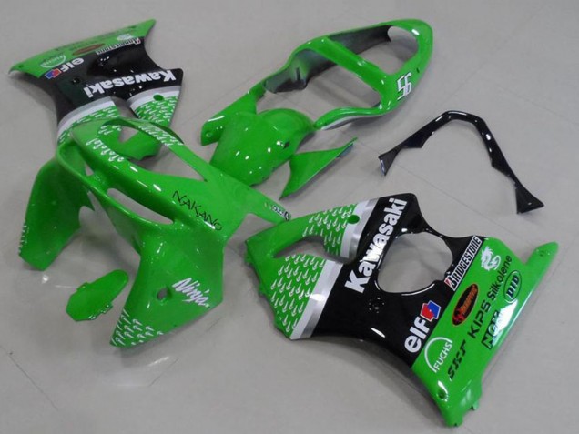 1998-1999 Green White Silver Glossy Black Kawasaki ZX6R Motorcycle Fairings