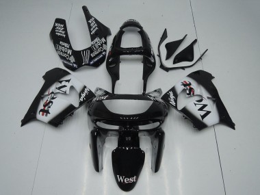 1998-1999 Glossy Black White West Kawasaki ZX9R Motorcycle Fairings