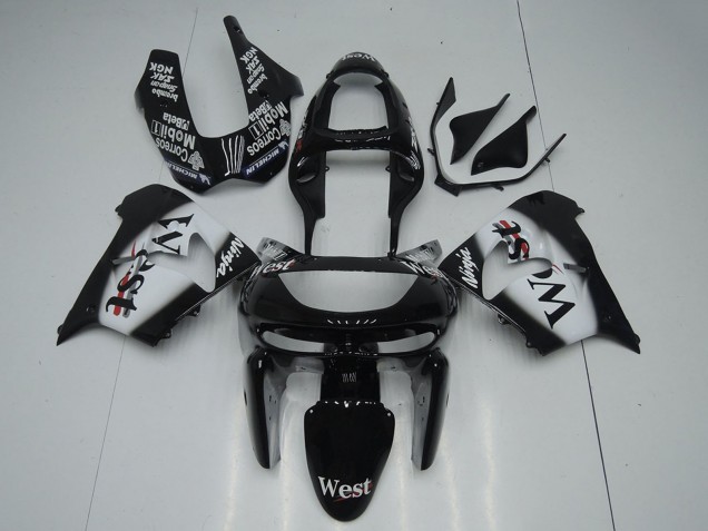 1998-1999 Glossy Black White West Kawasaki ZX9R Motorcycle Fairings