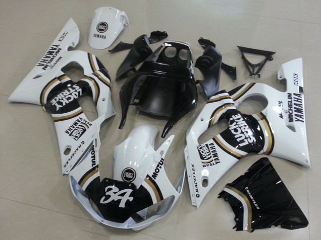1998-2002 White Black Motul Lucky Strike 34 Yamaha YZF R6 Motorcycle Fairings