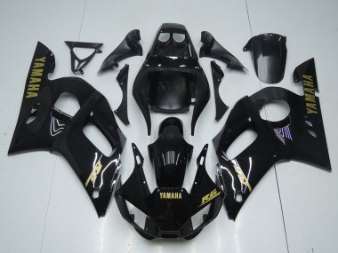 1998-2002 Glossy Black Gold Decals Yamaha YZF R6 Motorcycle Fairings