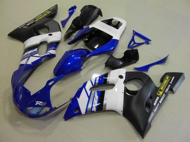 1998-2002 White Blue Matte Black Motul Michelin Yamaha YZF R6 Motorcycle Fairings