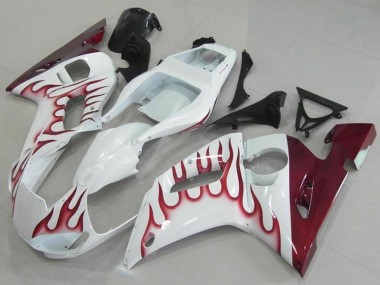1998-2002 White Red Flame Yamaha YZF R6 Motorcycle Fairings