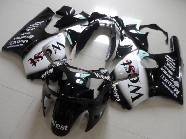 2000-2001 Glossy Black White West Kawasaki ZX12R Motorcycle Fairings
