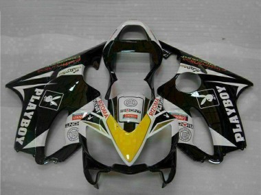 2001-2003 White Yellow Glossy Black Playboy Honda CBR600 F4i Motorcycle Fairings