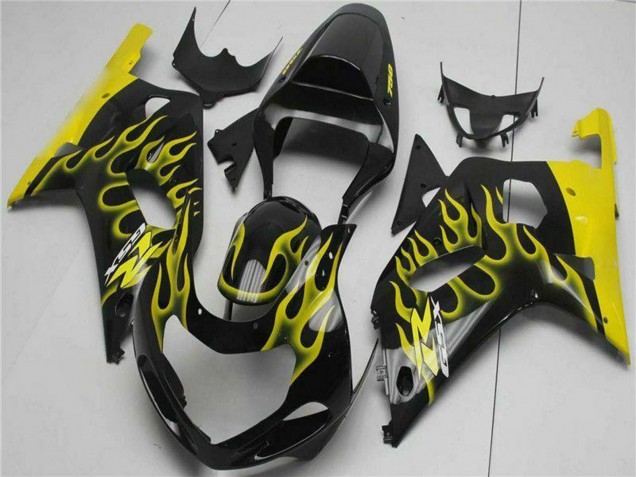 2001-2003 Glossy Black Yellow Flame Suzuki GSXR 600/750 Motorcycle Fairings