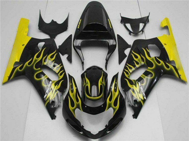 2001-2003 Glossy Black Yellow Flame Suzuki GSXR 600/750 Motorcycle Fairings