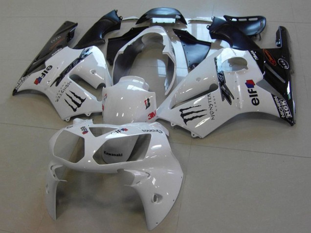 2002-2006 White Glossy Black Monster Kawasaki ZX12R Motorcycle Fairings