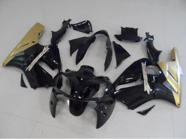 2002-2006 Glossy Black Gold Kawasaki ZX12R Motorcycle Fairing Kits