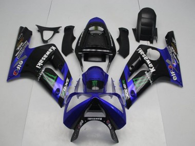 2003-2004 Glossy Black Blue Green Monster Kawasaki ZX6R Motorcycle Fairings