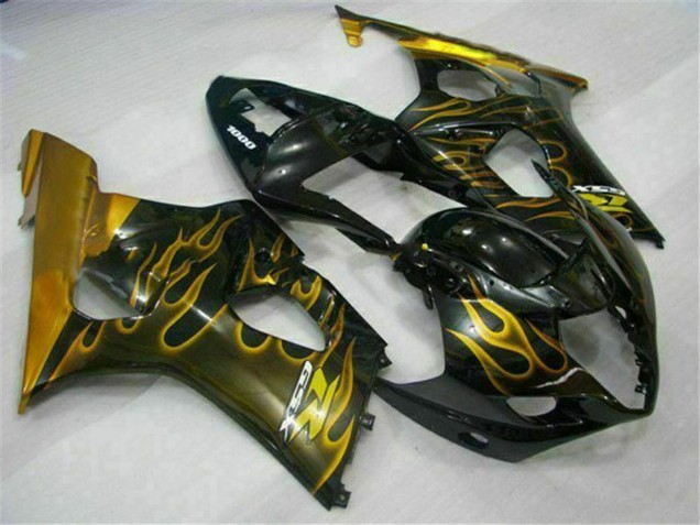 2003-2004 Glossy Black Gold Flame Suzuki GSXR 1000 Motorcycle Fairings