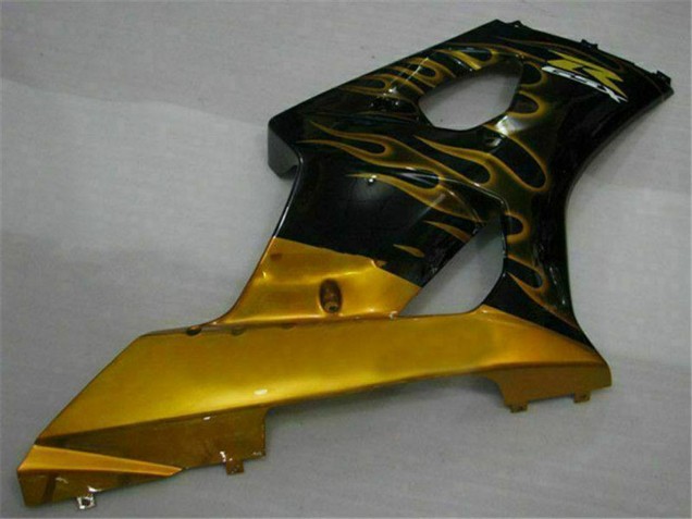 2003-2004 Glossy Black Gold Flame Suzuki GSXR 1000 Motorcycle Fairings