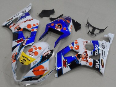 2003-2004 White Blue Red Yellow Pepe Phone Suzuki GSXR 1000 Motorcycle Fairings
