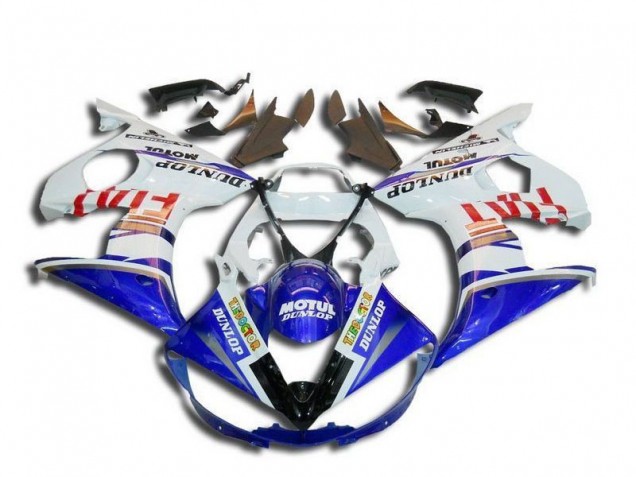 2003-2004 White Blue Red Fiat Motul Dunlop Michelin Yamaha YZF R6 Motorcycle Fairings