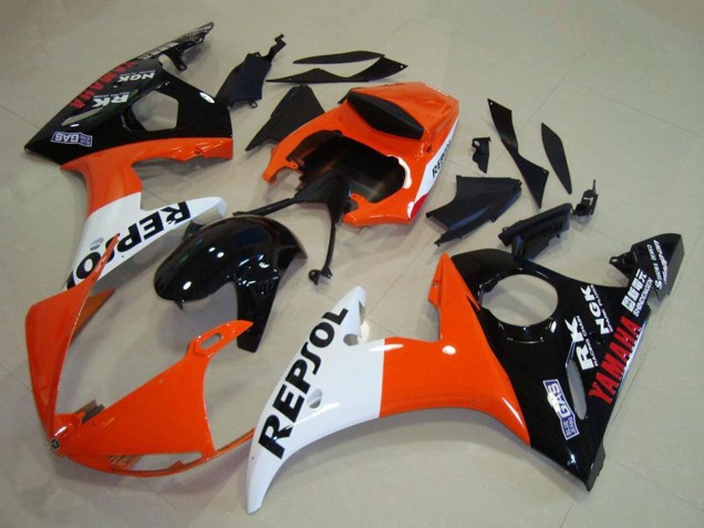 2003-2004 Orange White Glossy Black Repsol Yamaha YZF R6 Motorcycle Fairings