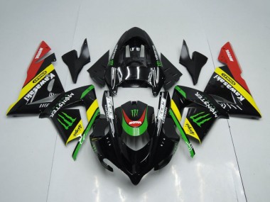 2004-2005 Glossy Black Red Yellow Green Monster Kawasaki ZX10R Motorcycle Fairings