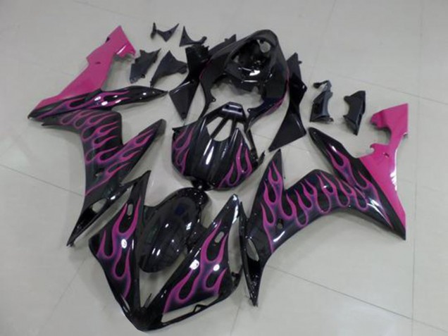 2004-2006 Glossy Black Pink Flame Yamaha YZF R1 Motorcycle Fairings