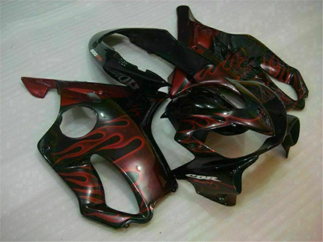2004-2007 Glossy Black Red Flame Honda CBR600 F4i Motorcycle Fairings