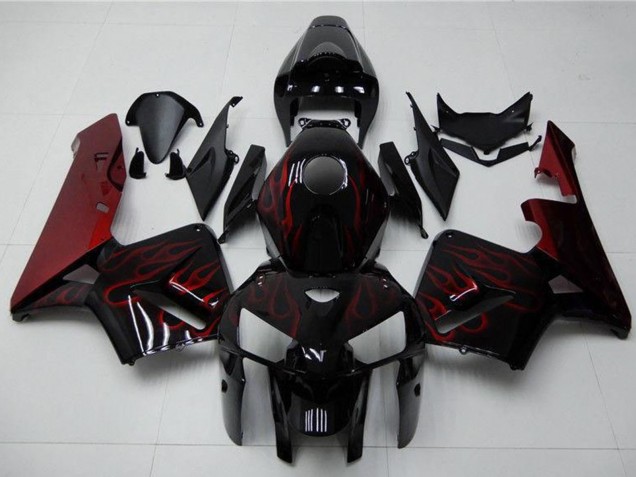 2005-2006 Glossy Black Red Flame Honda CBR600RR Motorcycle Fairing Kits