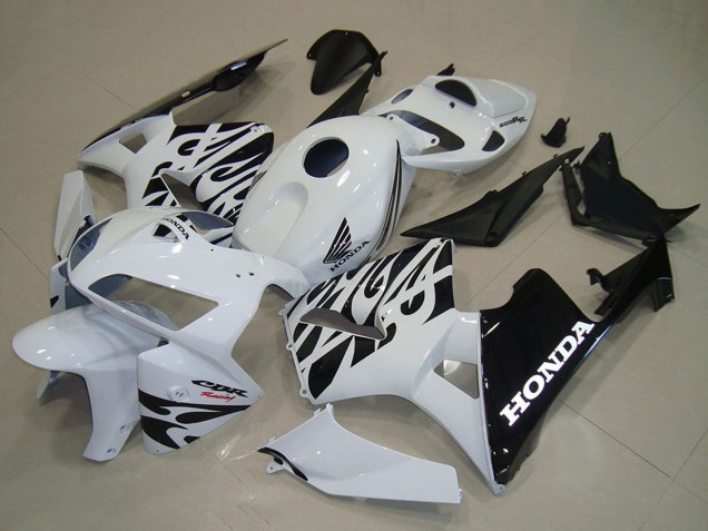 2005-2006 White Black Flame Honda CBR600RR Motorcycle Fairings