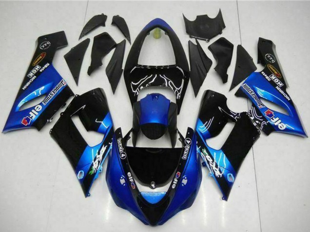 2005-2006 Blue Glossy Black Elf Kawasaki ZX6R Motorcycle Fairings
