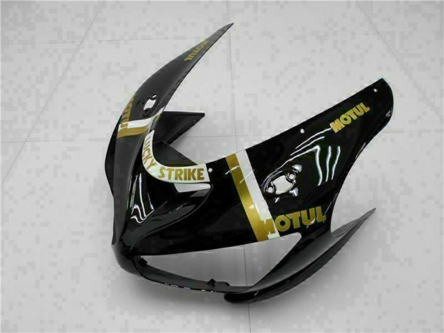2005-2006 Glossy Black White Gold Lucky Strike Kawasaki ZX6R Motorcycle Fairings