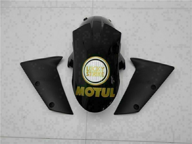 2005-2006 Glossy Black White Gold Lucky Strike Kawasaki ZX6R Motorcycle Fairings
