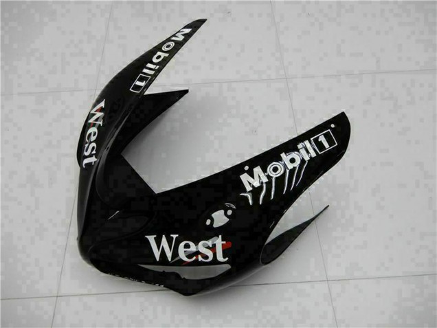 2005-2006 Glossy Black White West Kawasaki ZX6R Motorcycle Fairings