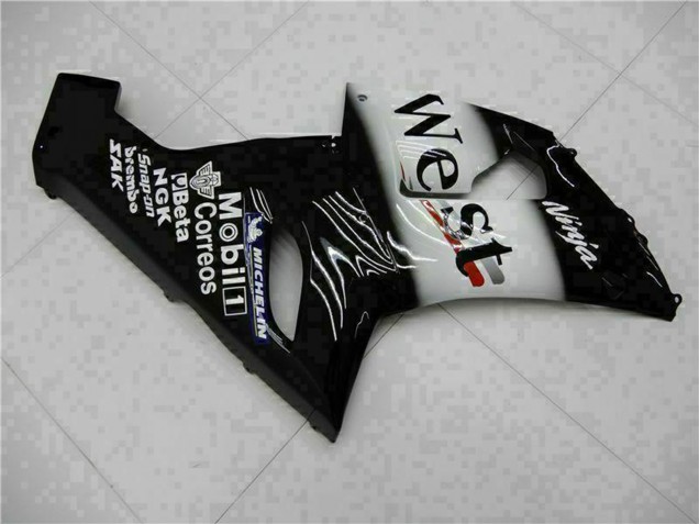 2005-2006 Glossy Black White West Kawasaki ZX6R Motorcycle Fairings