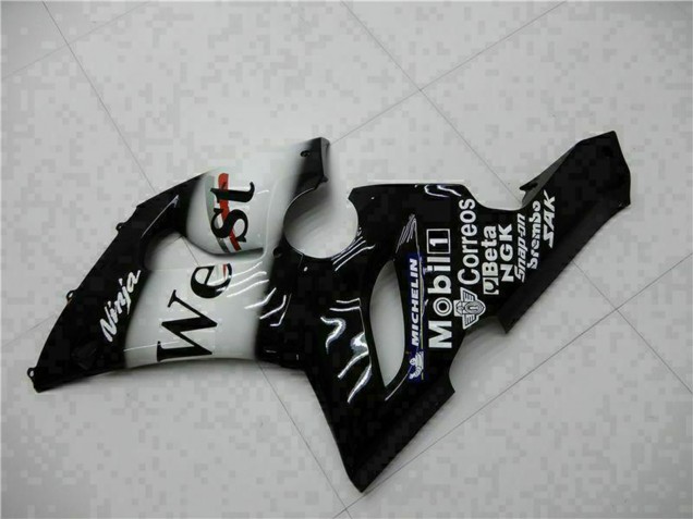 2005-2006 Glossy Black White West Kawasaki ZX6R Motorcycle Fairings