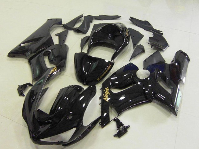 2005-2006 Glossy Black Gold Decals Kawasaki ZX6R Motorcycle Fairings