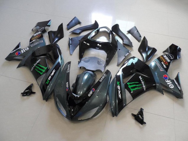 2006-2007 Glossy Black Matter Black Green Elf Touch4 Monster Energy Kawasaki ZX10R Motorcycle Fairings