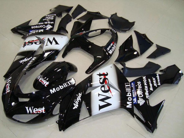 2006-2007 Glossy Black White West Kawasaki ZX10R Motorcycle Fairing