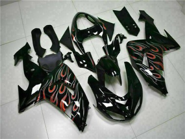 2006-2007 Glossy Black Red Flame Kawasaki ZX10R Motorcycle Fairing Kits