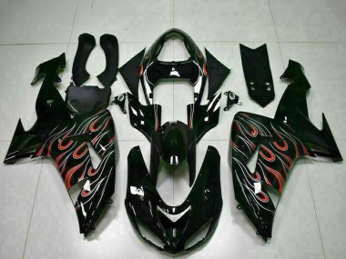 2006-2007 Glossy Black Red Flame Kawasaki ZX10R Motorcycle Fairing Kits
