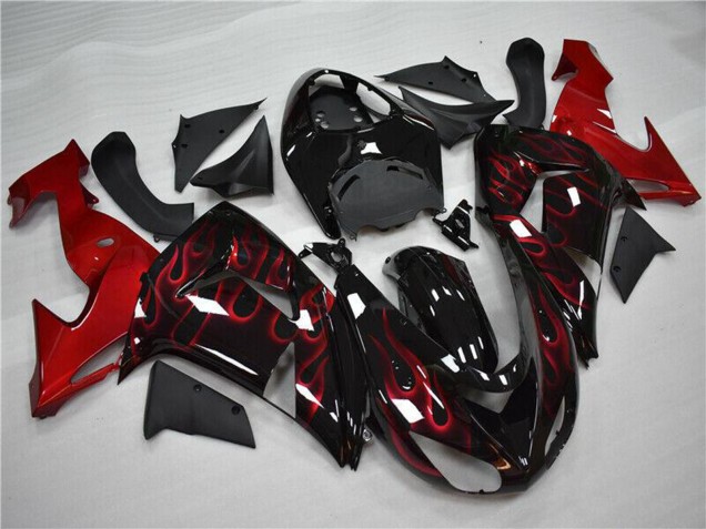 2006-2007 Glossy Black Red Flame Kawasaki ZX10R Motorcycle Fairing