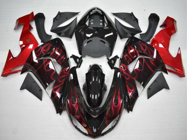 2006-2007 Glossy Black Red Flame Kawasaki ZX10R Motorcycle Fairing