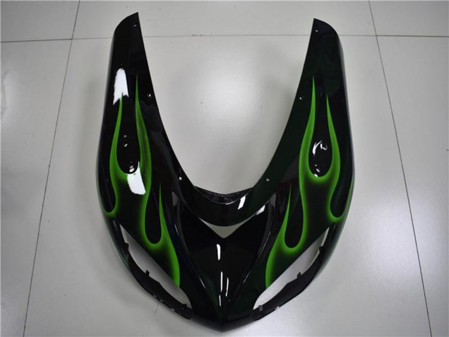 2006-2007 Glossy Black Green Flame Kawasaki ZX10R Motorcycle Fairings