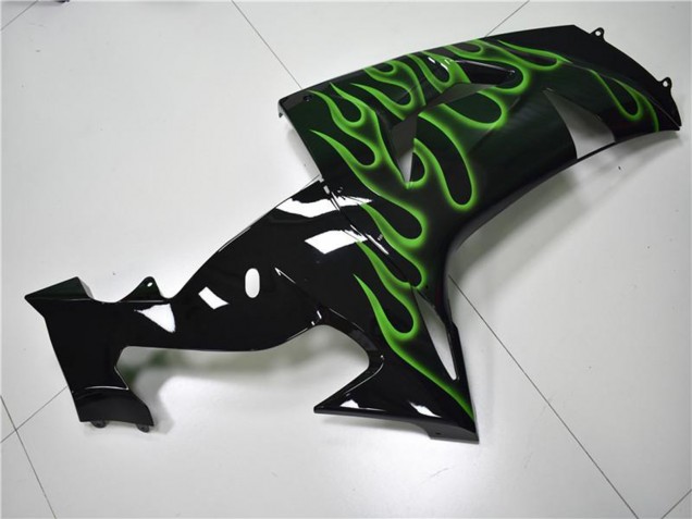 2006-2007 Glossy Black Green Flame Kawasaki ZX10R Motorcycle Fairings