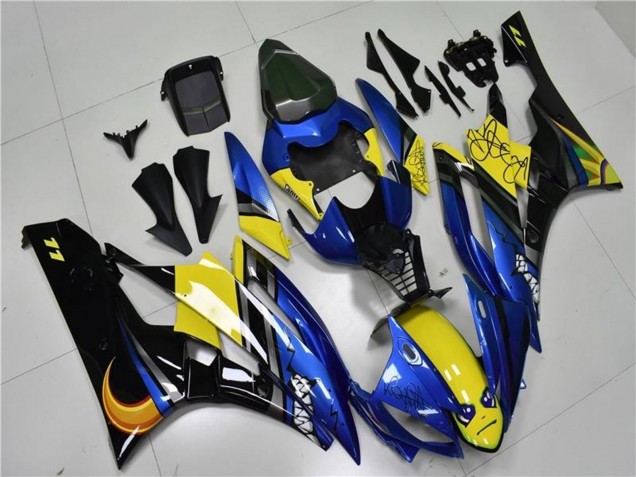 2006-2007 Blue Yellow Glossy Black Shark Yamaha YZF R6 Motorcycle Fairings