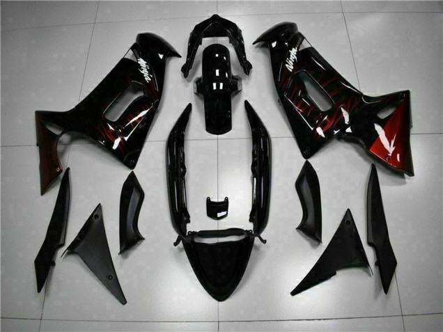 2006-2008 Glossy Black Red Flame Kawasaki EX650 Motorcycle Fairings