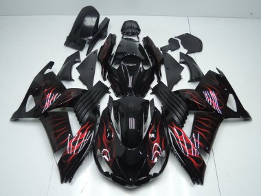 2006-2011 Glossy Black Red Flame Kawasaki ZX14R ZZR1400 Motorcycle Fairings