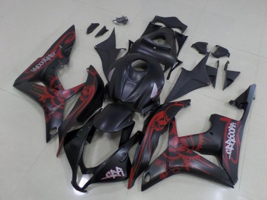 2007-2008 Matte Black Red Skull Honda CBR600RR Motorcycle Fairings