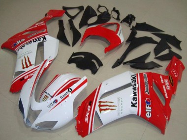 2007-2008 Red and White Kawasaki ZX6R Motorcycle Fairings