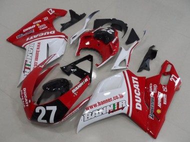 2007-2014 White Red Glossy Black Banner 27 Ducati 1098 Motorcycle Fairings