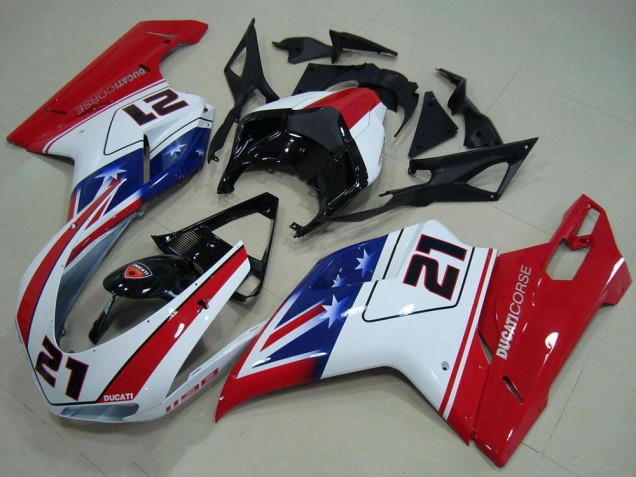 2007-2014 White Red Blue Glossy Black 21 Ducati 1198 Motorcycle Fairings